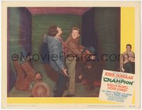 9p1062 CHAMPION LC #5 1949 angry future boxing champion Kirk Douglas punches drifters in boxcar!