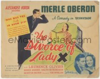 9p0962 DIVORCE OF LADY X TC 1938 Bundy art of Laurence Olivier looking angry at Merle Oberon in bed!