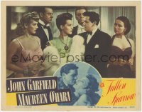 9p1109 FALLEN SPARROW LC 1943 John Garfield & sexy Maureen O'Hara are the center of attention!