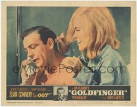 9p1131 GOLDFINGER LC #2 1964 c/u of sexy Shirley Eaton behind Sean Connery as James Bond on phone!