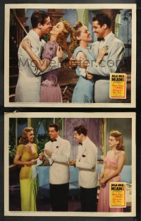 9p1440 MOON OVER MIAMI 2 LCs 1941 Don Ameche, Bob Cummings, Carol Landis & sexy Betty Grable!