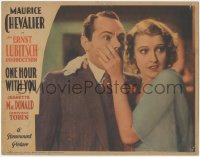 9p1221 ONE HOUR WITH YOU LC 1932 c/u of Jeanette MacDonald silencing Charlie Ruggles, Ernst Lubitsch