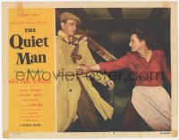 9p1232 QUIET MAN LC #8 1951 best c/u of John Wayne grabbing Maureen O'Hara from one-sheet, John Ford