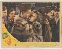 9p1263 SEE HERE PRIVATE HARGROVE LC #8 1944 c/u of Robert Walker hugging pretty Donna Reed in fur!