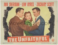 9p1318 UNFAITHFUL LC #2 1947 sexy Ann Sheridan between Lew Ayres & Zachary Scott, film noir!