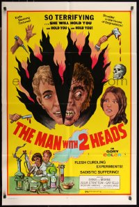 9p0565 MAN WITH TWO HEADS 1sh 1972 William Mishkin horror, shudder in the house of degradation!