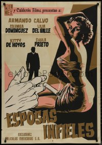 9p0104 ESPOSAS INFIELES export Mexican poster 1956 silkscreen art of sexy woman & smoking hand!