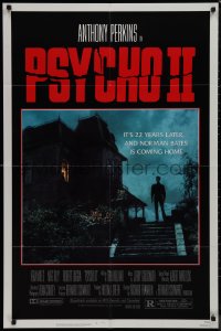 9p0590 PSYCHO II 1sh 1983 Anthony Perkins as Norman Bates, cool creepy image of classic house!