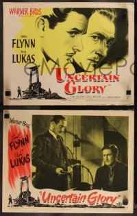 9p1387 UNCERTAIN GLORY 8 LCs 1944 images of Errol Flynn, Paul Lukas, World War II, complete set!
