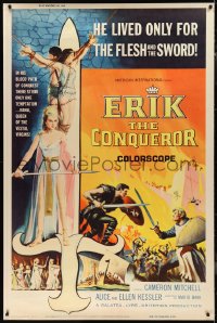 9r0148 ERIK THE CONQUEROR 40x60 1963 Mario Bava's Gli Invasori, Cameron Mitchell, cool battle art!