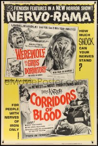 9r0178 WEREWOLF IN A GIRLS' DORMITORY/CORRIDORS OF BLOOD 40x60 1960s wild horror double-bill!