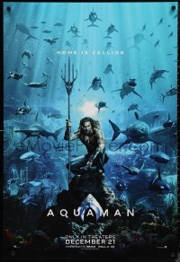 9r1045 AQUAMAN teaser DS 1sh 2018 DC, Jason Momoa in title role with great white sharks and more!