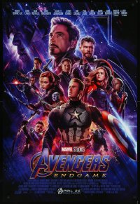 9r1049 AVENGERS: ENDGAME advance DS 1sh 2019 Marvel Comics, cool montage with Hemsworth & top cast!