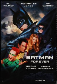 9r1067 BATMAN FOREVER advance DS 1sh 1995 Kilmer, Kidman, O'Donnell, Jones, Carrey, top cast!