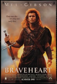 9r1092 BRAVEHEART int'l advance DS 1sh 1995 Mel Gibson as William Wallace in the Scottish Rebellion!