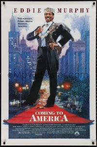 9r1104 COMING TO AMERICA 1sh 1988 great artwork of African Prince Eddie Murphy by Drew Struzan!