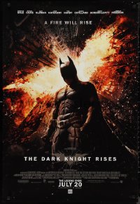 9r1113 DARK KNIGHT RISES advance DS 1sh 2012 Christian Bale as Batman, a fire will rise!