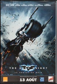 9r0196 DARK KNIGHT teaser DS French 1p 2008 image of Christian Bale as Batman on Batpod bat bike!