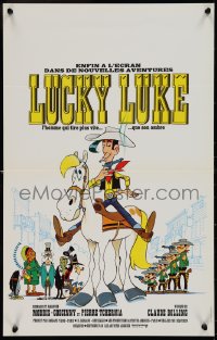 9r0998 LUCKY LUKE French 16x25 1971 great cartoon art of the smoking cowboy hero on his horse!