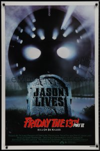 9r1157 FRIDAY THE 13th PART VI 1sh 1986 Jason Lives, cool image of hockey mask & tombstone!