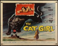 9r0565 CAT GIRL 1/2sh 1957 cool black panther & sexy girl art, to caress her is to tempt DEATH!