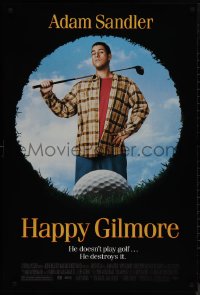 9r1180 HAPPY GILMORE 1sh 1996 image of Adam Sandler, he doesn't play, he destroys golf!