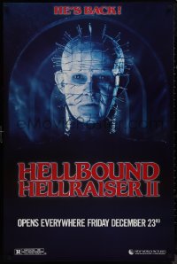 9r1192 HELLBOUND: HELLRAISER II teaser 1sh 1988 Clive Barker, close-up of Pinhead, he's back!