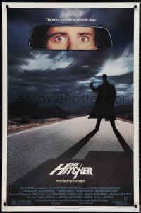9r1198 HITCHER 1sh 1986 creepy hitchhiker Rutger Hauer, C. Thomas Howell, never pick-up a stranger!