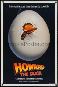 9r1201 HOWARD THE DUCK teaser 1sh 1986 George Lucas, great art of hatching egg with cigar in mouth!