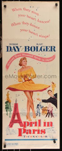 9r0491 APRIL IN PARIS insert 1953 pretty Doris Day and wacky Ray Bolger in France!