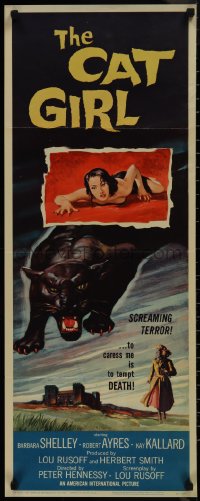 9r0494 CAT GIRL insert 1957 cool black panther & sexy girl art, to caress her is to tempt DEATH!