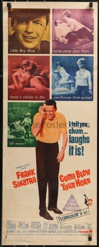 9r0496 COME BLOW YOUR HORN insert 1963 close up of laughing Frank Sinatra, from Neil Simon's play!