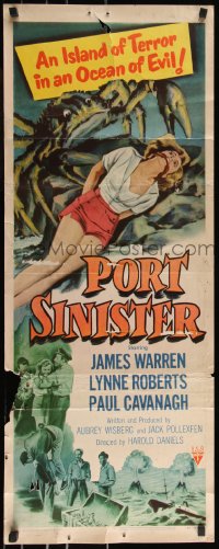 9r0505 PORT SINISTER insert 1953 great artwork of bound Lynne Roberts attacked by giant mutant crab!