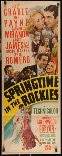 9r0508 SPRINGTIME IN THE ROCKIES insert 1942 Betty Grable, Cesar Romero, Carmen Miranda, Harry James