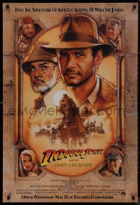 9r1206 INDIANA JONES & THE LAST CRUSADE advance 1sh 1989 Ford/Connery over brown background by Drew!