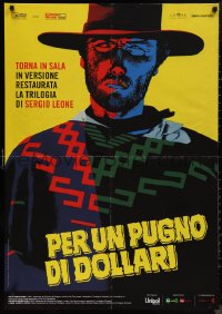 9r0785 FISTFUL OF DOLLARS Italian 1sh R2014 Sergio Leone, best different art of Clint Eastwood!