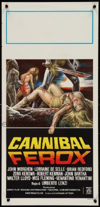9r0803 CANNIBAL FEROX Italian locandina 1981 Umberto Lenzi, natives w/machetes torturing women!