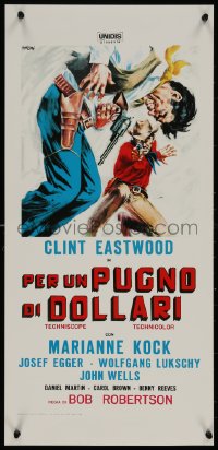 9r0815 FISTFUL OF DOLLARS Italian locandina R1970s different artwork of generic cowboy by Symeoni!