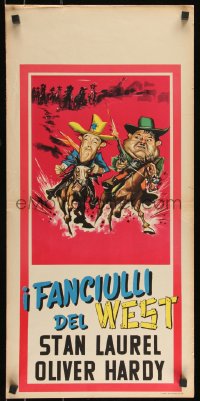 9r0851 WAY OUT WEST Italian locandina R1959 wacky artwork from Laurel & Hardy classic!