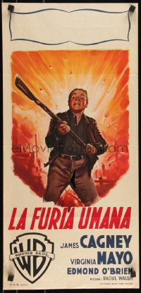 9r0852 WHITE HEAT Italian locandina 1950 completely different art of James Cagney by Martinati!