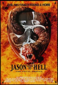 9r1225 JASON GOES TO HELL DS 1sh 1993 Friday the 13th, creepy worm w/teeth in mask image!