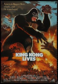 9r1247 KING KONG LIVES 1sh 1986 great artwork of huge unhappy ape attacked by army!
