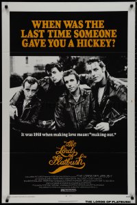 9r1271 LORDS OF FLATBUSH 1sh R1977 cool portrait of Fonzie, Rocky, & Perry as greasers in leather!