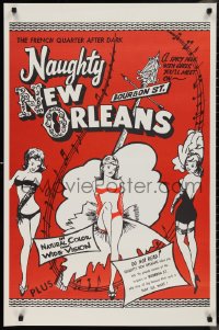 9r1311 NAUGHTY NEW ORLEANS 25x38 1sh R1959 Bourbon St. showgirls in French Quarter after dark!