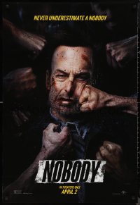 9r1314 NOBODY teaser DS 1sh 2021 great image of wacky Bob Odenkirk punched in the face, April!