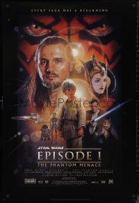 9r1331 PHANTOM MENACE style B fan club 1sh 1999 George Lucas, Star Wars Episode I, Drew Struzan art!