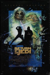 9r1364 RETURN OF THE JEDI style E advance 1sh R1997 George Lucas classic, cool montage art by Drew Struzan!