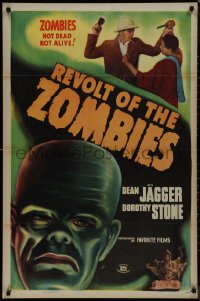 9r1367 REVOLT OF THE ZOMBIES 1sh R1947 cool artwork, they're not dead and they're not alive!