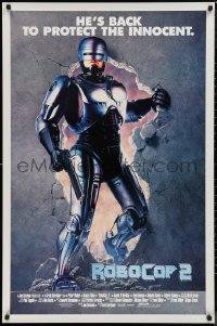 9r1374 ROBOCOP 2 int'l 1sh 1990 full-length cyborg policeman Peter Weller busts through wall, sequel!