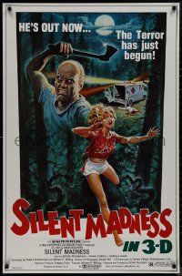 9r1393 SILENT MADNESS 1sh 1984 3D psycho, cool horror art, he's out now & the terror has just begun!